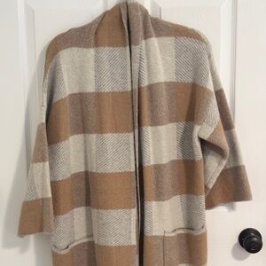 Brown & Beige Plaid Open-Front Cardigan- L